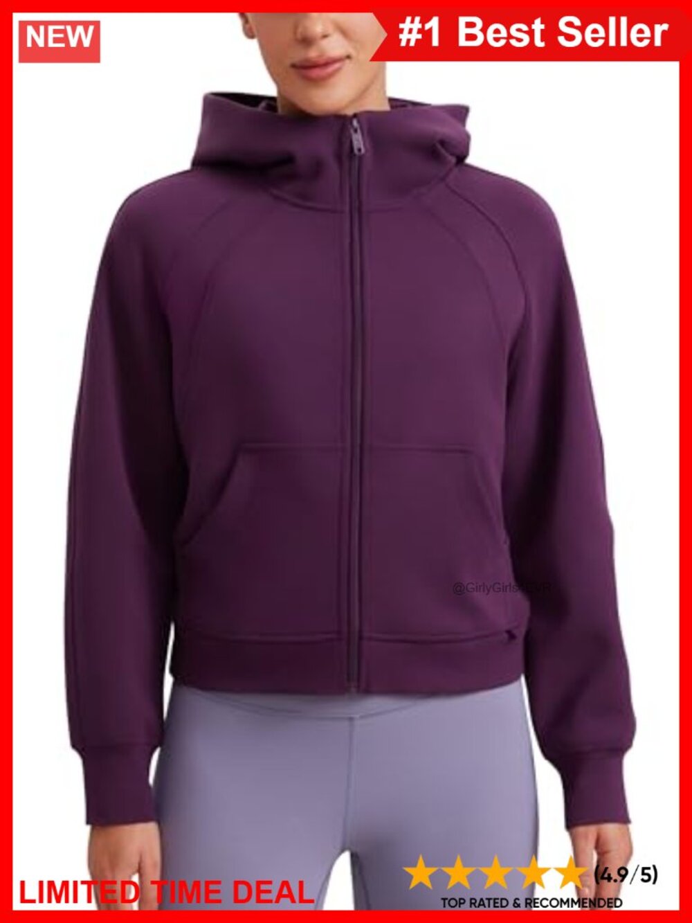 CRZ YOGA SoftAura Full Zip Hooded Jacket Relaxed Fit Athletic
